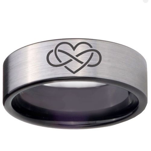 *COI Tungsten Carbide Infinite Heart Pipe Cut Flat Ring-TG4675BB