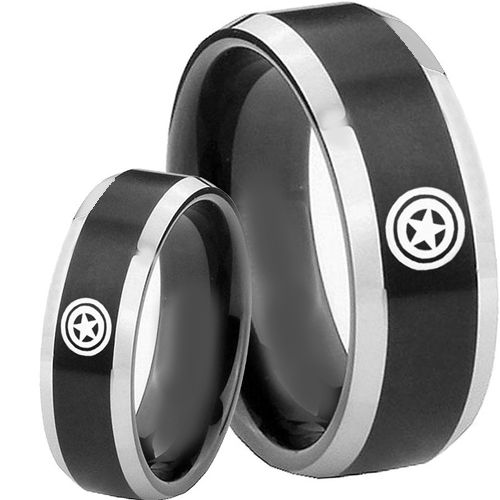 COI Tungsten Carbide Black Silver Captain American Ring-TG4741