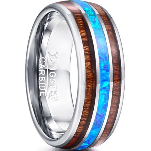 COI Tungsten Carbide Crushed Opal & Wood Dome Court Ring-TG5028