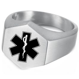 COI Titanium Black/Gold Tone/Silver Medical Alert Ring-00422AA