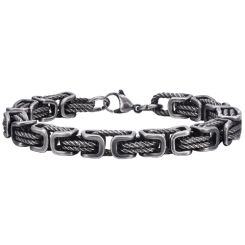 ***COI Titanium Black/Gold Tone/Silver Wire Bracelet With Steel Clasp(Length: 8.27 inches)-00018AA