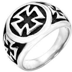 ***COI Titanium Black Silver Cross Ring-00013AA