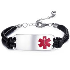 ***COI Titanium Medical Alert Genuine Leather Bracelet With Steel Clasp(Length: 7.87 inches)-00020AA