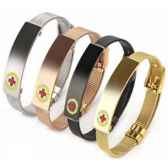 ***COI Titanium Black/Gold Tone/Silver/Rose Medical Alert Bracelet With Steel Clasp(Length: 8.46 inches)-00025AA