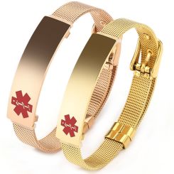 ***COI Titanium Rose/Gold Tone/Black/Silver Medical Alert Bracelet With Steel Clasp(Length: 8.46 inches)-00026AA