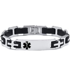 ***COI Titanium Black Silver Cross Medical Alert Bracelet With Steel Clasp(Length: 8.46 inches)-00030AA