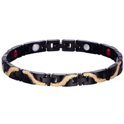 ***COI Titanium Black Gold Tone Bracelet With Steel Clasp(Length: 7.87 inches)-00032AA