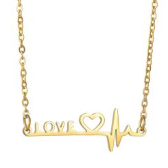 ***COI Titanium Gold Tone/Silver Heartbeat & Heart Love Necklace(Length: 17.71 inches)-00043AA