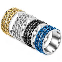 ***COI Titanium Silver Black/Gold Tone/Silver/Blue Keychain Link Ring-00055AA