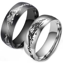 ***COI Titanium Black/Silver Mountain & Hill Dome Court Ring-00057AA