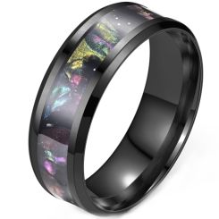 ***COI Black Titanium Beveled Edges Ring With Abalone Shell-00058AA
