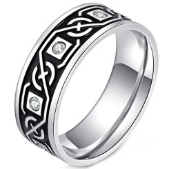 **COI Titanium Black Silver/Black Celtic Ring With Cubic Zirconia-00064AA