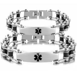 ***COI Titanium Black Silver Medical Alert Bracelet With Steel Clasp(Length: 8.27 inches)-00081AA