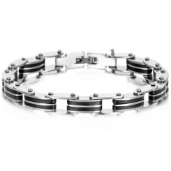 ***COI Titanium Black Silver Bracelet With Steel Clasp(Length: 8.85 inches)-00087AA