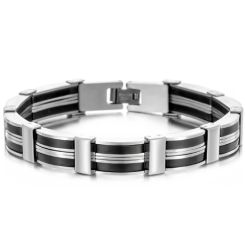 ***COI Titanium Black Silver Bracelet With Steel Clasp(Length: 8.46 inches)-00088AA