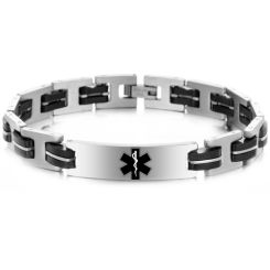 ***COI Titanium Black Silver Medical Alert Bracelet With Steel Clasp(Length: 8.46 inches)-00089AA