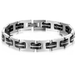 ***COI Titanium Black Silver Bracelet With Steel Clasp(Length: 8.66 inches)-00090AA
