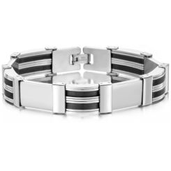 ***COI Titanium Black Silver Bracelet With Steel Clasp(Length: 8.27 inches)-00093AA