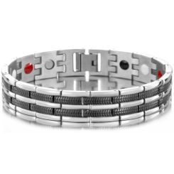 ***COI Titanium Black Silver Bracelet With Steel Clasp(Length: 8.27 inches)-00094AA