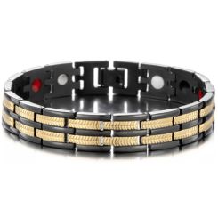 ***COI Titanium Black Gold Tone Bracelet With Steel Clasp(Length: 8.27 inches)-00095AA