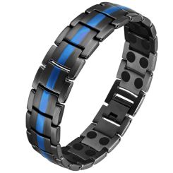 ***COI Titanium Black Blue Bracelet With Steel Clasp(Length: 8.27 inches)-00098AA