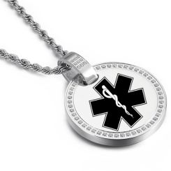 ***COI Titanium Gold Tone/Silver Medical Alert Pendant With CNC Cubic Zirconia-00108AA