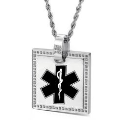 ***COI Titanium Gold Tone/Silver Medical Alert Pendant With CNC Cubic Zirconia-00109AA