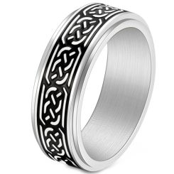 ***COI Titanium Black Gold Tone/Black/Silver Celtic Step Edges Ring-00111AA