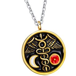 ***COI Titanium Black Gold Tone Orange & White Medical Alert Pendant-00116AA