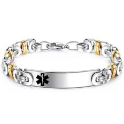 ***COI Titanium Gold Tone Silver Medical Alert Bracelet With Steel Clasp(Length: 8.07 inches)-00123AA
