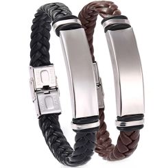 COI Titanium Genuine Leather Bracelet With Steel Clasp(Length: 8.27 inches)-00126