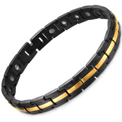 ***COI Titanium Black Gold Tone Bracelet With Steel Clasp(Length: 9.06 inches)-00127AA