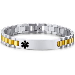 ***COI Titanium Gold Tone Silver Medical Alert Bracelet With Steel Clasp(Length: 8.27 inches)-00143AA