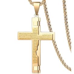 ***COI Titanium Black/Gold Tone/Silver Cross Prayer Pendant-00151AA