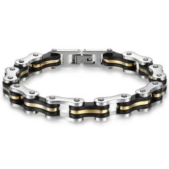 ***COI Titanium Black Gold Tone Silver Bracelet With Steel Clasp(Length: 8.27 inches)-00156AA