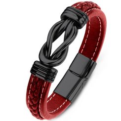 ***COI Black Titanium Infinity Genuine Leather Bracelet With Steel Clasp(Length: 7.87 inches)-00160AA