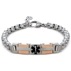 ***COI Titanium Black/Rose Silver Medical Alert Bracelet With Steel Clasp(Length: 7.87 inches)-00173AA