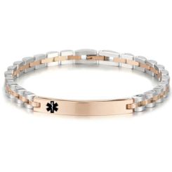 ***COI Titanium Rose/Gold Tone/Black Silver Medical Alert Bracelet With Steel Clasp(Length: 8.07 inches)-00174AA