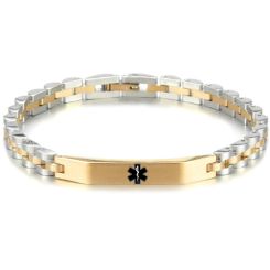 ***COI Titanium Black Gold Tone/Rose/Silver Medical Alert Bracelet With Steel Clasp(Length: 8.07 inches)-00176AA