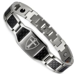 ***COI Titanium Black/Gold Tone/Silver Cross Carbon Fiber Bracelet With Steel Clasp(Length: 8.27 inches)-00177AA