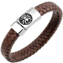 ***COI Titanium Black Silver Spider Genuine Leather Bracelet With Steel Clasp(Length: 8.27 inches)-00178AA