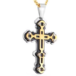 ***COI Titanium Black Gold Tone Silver Cross Pendant-00194AA