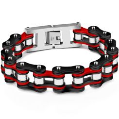 ***COI Titanium Black Red Silver Bracelet With Steel Clasp(Length: 8.66 inches)-00196AA