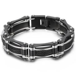 ***COI Titanium Black Silver Wire Bracelet With Steel Clasp(Length: 8.27 inches)-00198AA