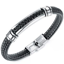 ***COI Titanium Genuine Leather Bracelet With Steel Clasp(Length: 8.46 inches)-00210AA