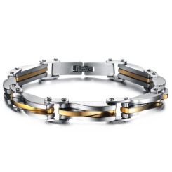 ***COI Titanium Gold Tone Silver Bracelet With Steel Clasp(Length: 8.66 inches)-00211AA