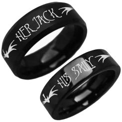 ***COI Black Titanium Her Jack His Sally Pipe Cut Flat Ring-00216AA