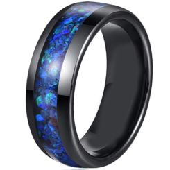 ***COI Black Tungsten Carbide Dome Court Ring With Crushed Opal-00218AA