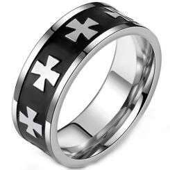 ***COI Titanium Black Silver Cross Ring-00220AA