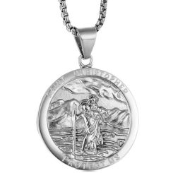 ***COI Titanium Gold Tone/Silver Saint Christopher Protect Us Pendant-00223AA